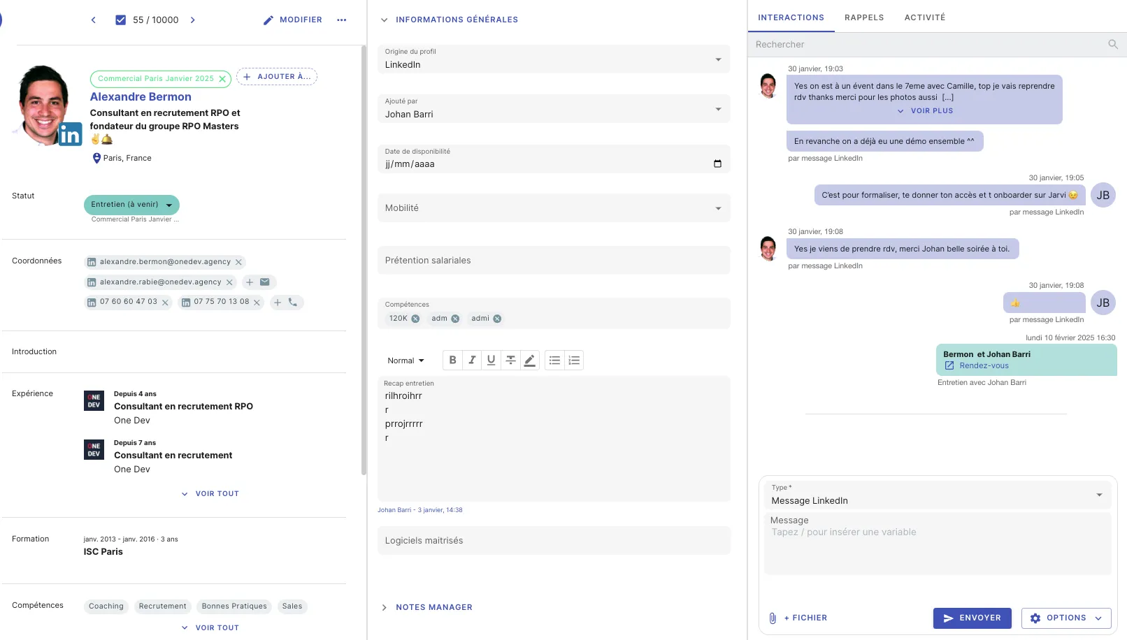 Send a LinkedIn message directly from the Jarvi interface