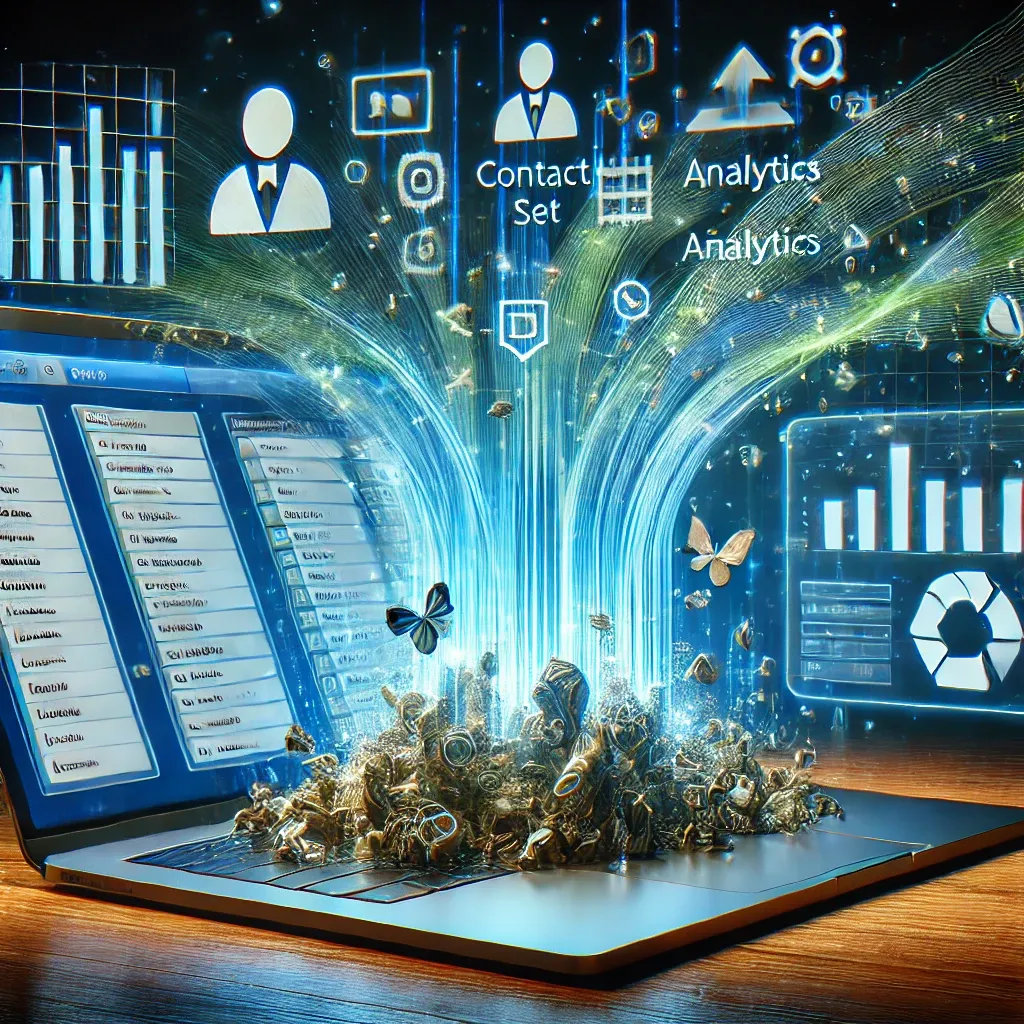 DALL·E 2024-12-10 11.11.39 - A visually striking representation of scraping and data set cleaning for a CRM tool. The image features a laptop screen displaying messy raw data bein.png