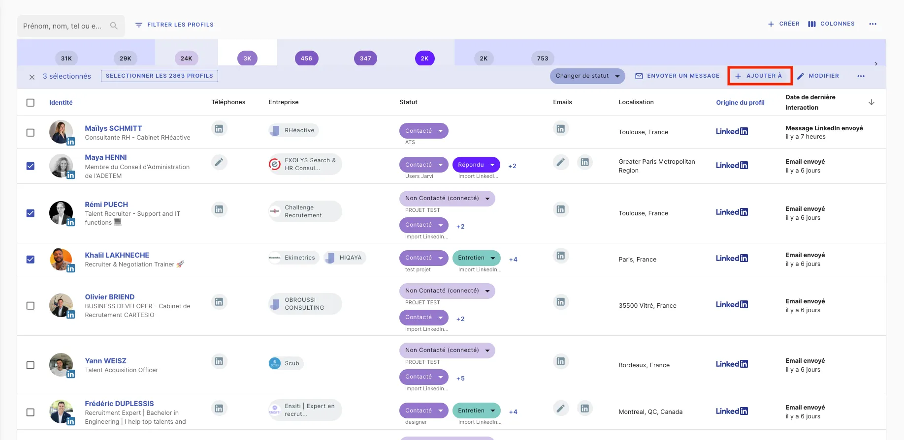 selecting profiles in Jarvi for project addition
