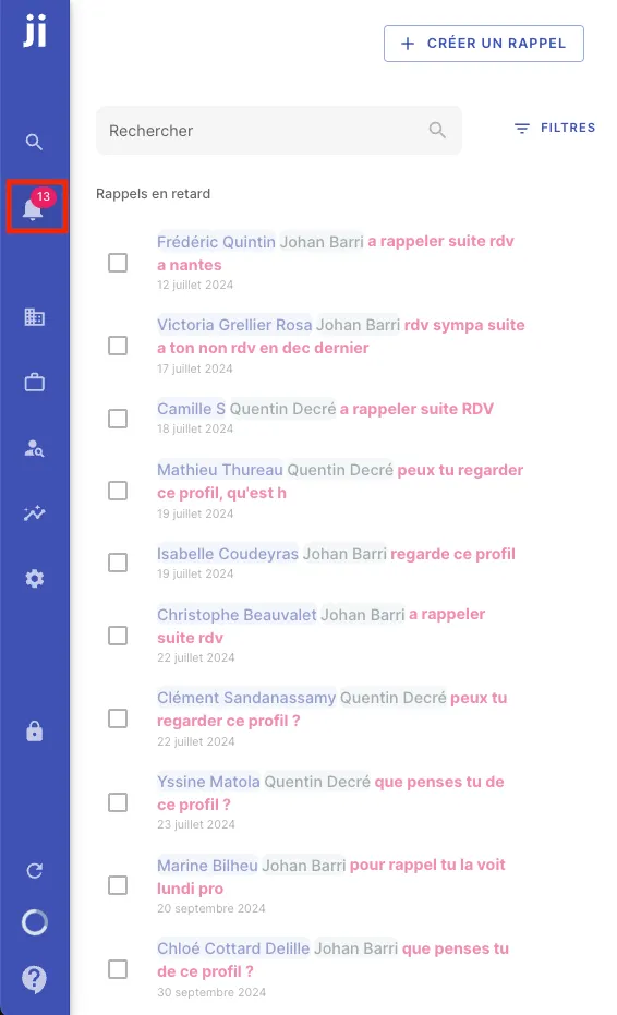 View and manage your reminders from the main menu in Jarvi