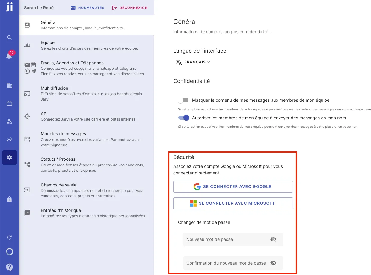 Linking your Google or Microsoft account to Jarvi from general preferences