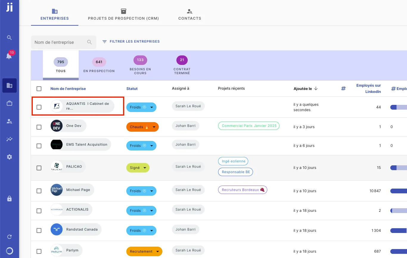 Search for a recently added company in Jarvi