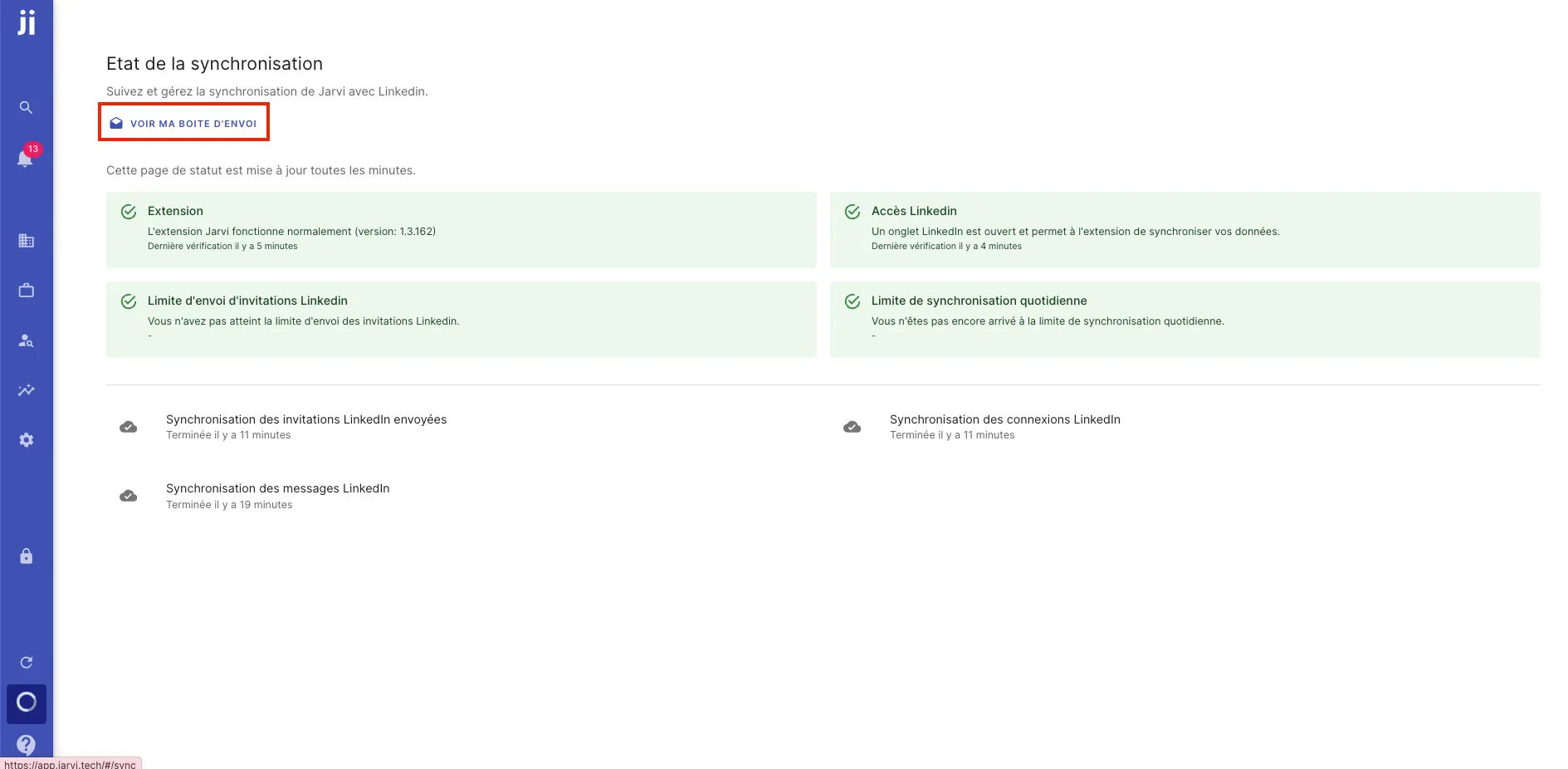 Accessing the outbox via the synchronization icon in Jarvi