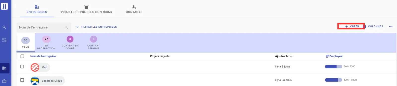Manual company creation form in Jarvi