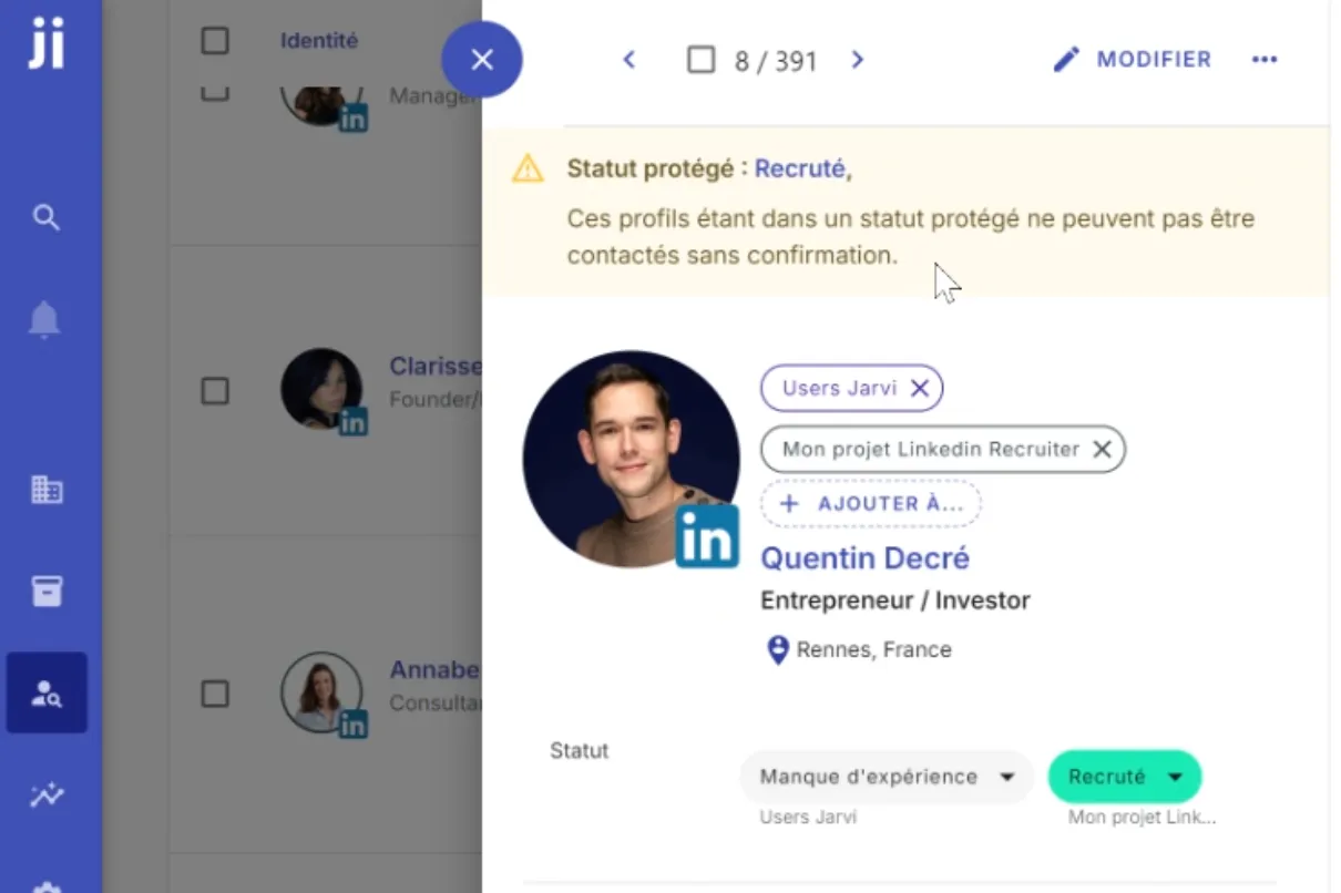 Accessing the profile or company protection feature in Jarvi