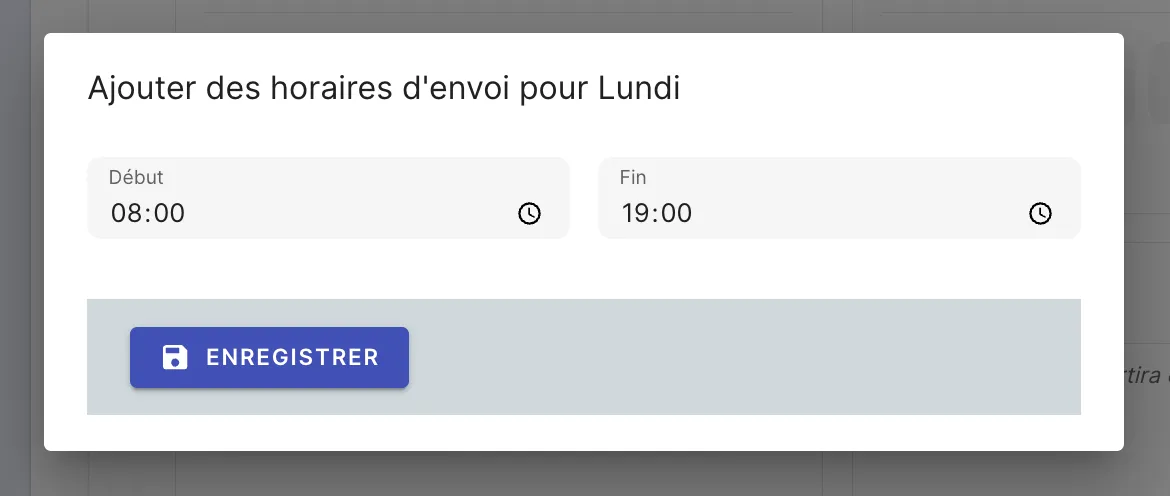 Jarvi preferences - modal to select message sending hours