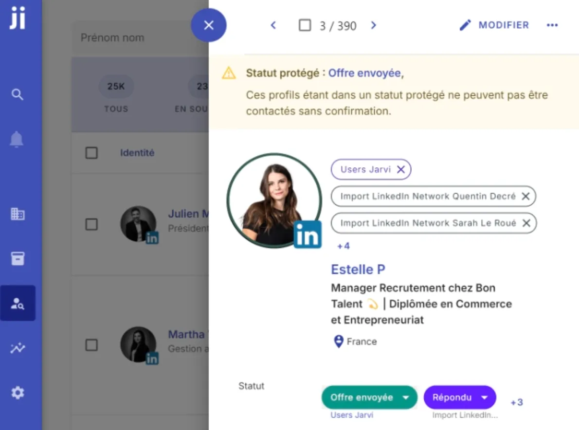 Changing a profile's status to protect it from outreach in Jarvi