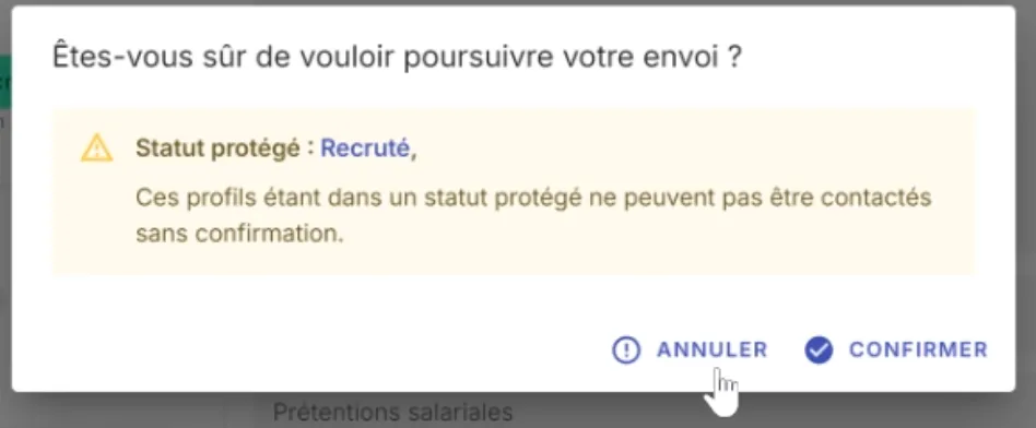 Confirmation alert before sending a message to a protected profile in Jarvi
