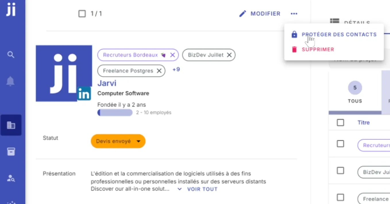 Enable protection for an entire company against contacts in Jarvi CRM