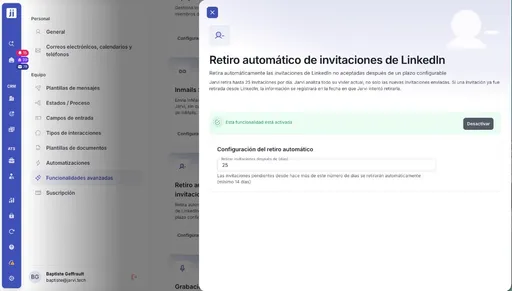 Importación de ofertas LinkedIn y retiro automático de invitaciones