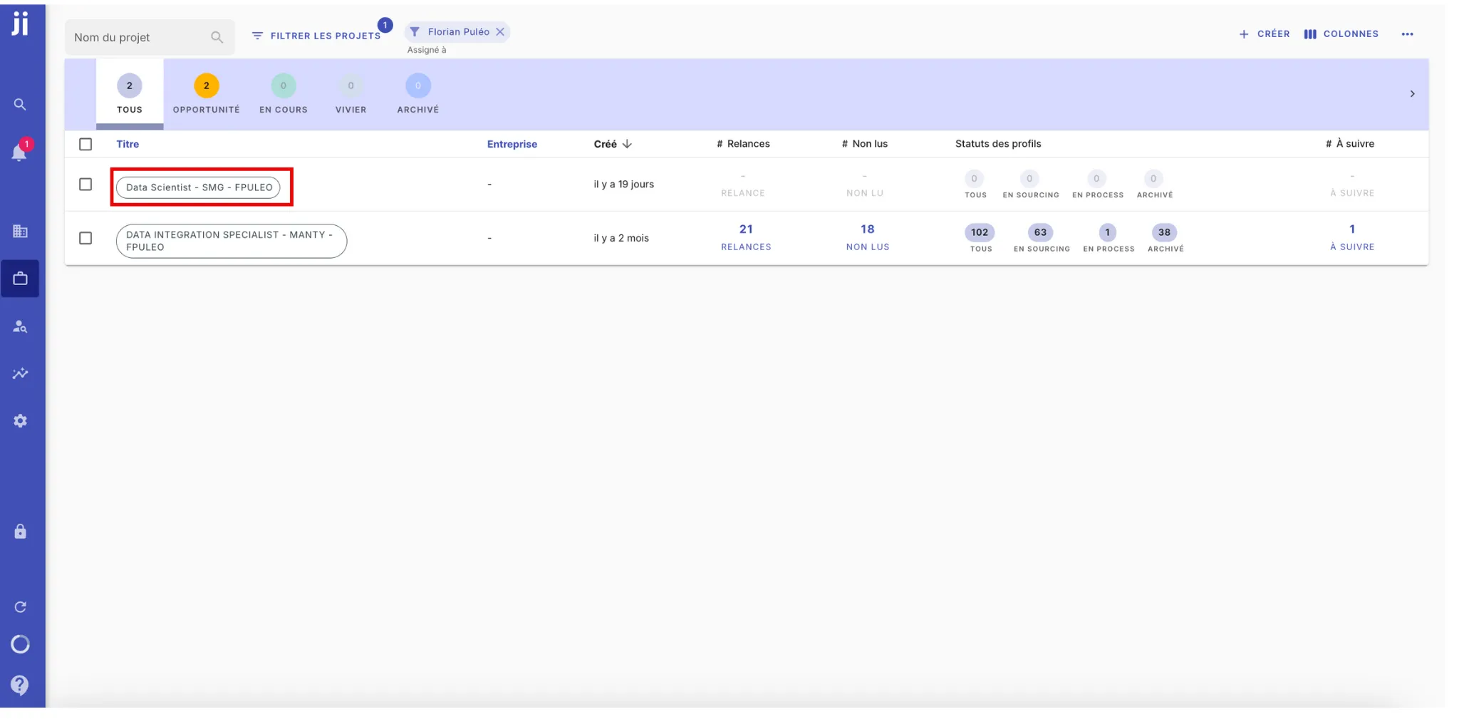 LinkedIn Recruiter project automatically imported with a generic name in Jarvi