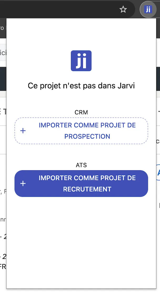 Using the Jarvi extension to import a project from LinkedIn Recruiter