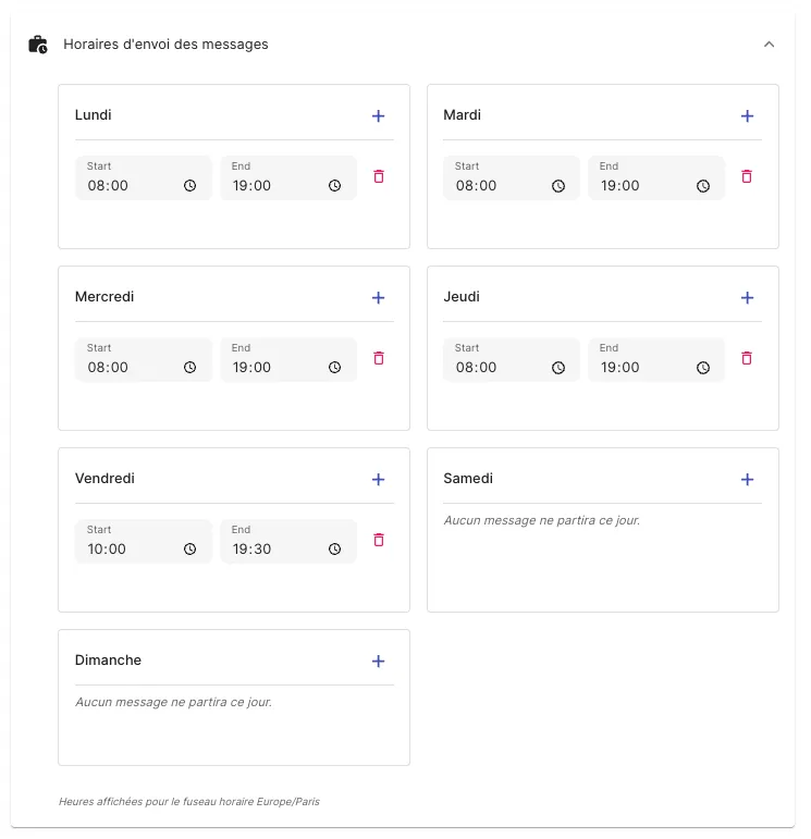 Jarvi preferences - enable message sending hours