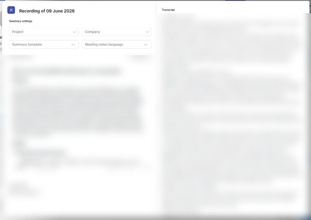 Detailed recording view with transcription and Regenerate button