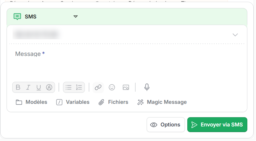 Fenêtre d'envoi de SMS depuis Jarvi