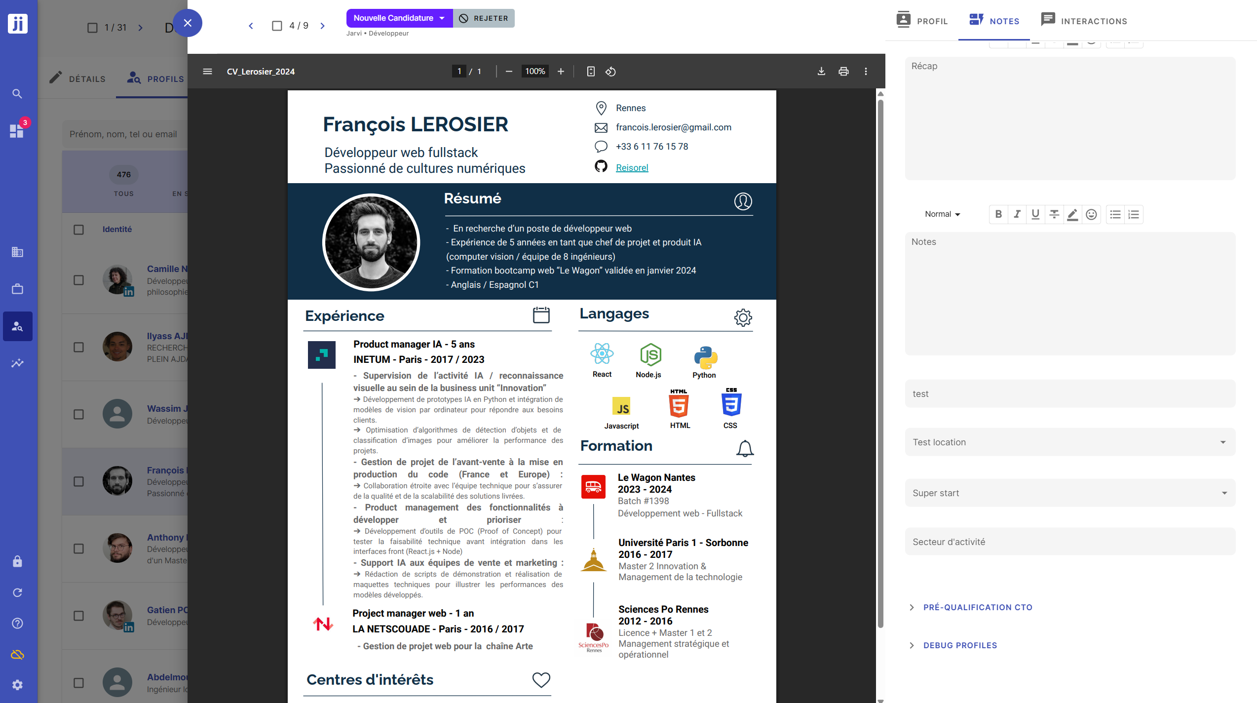 Analyse et Parsing de CV